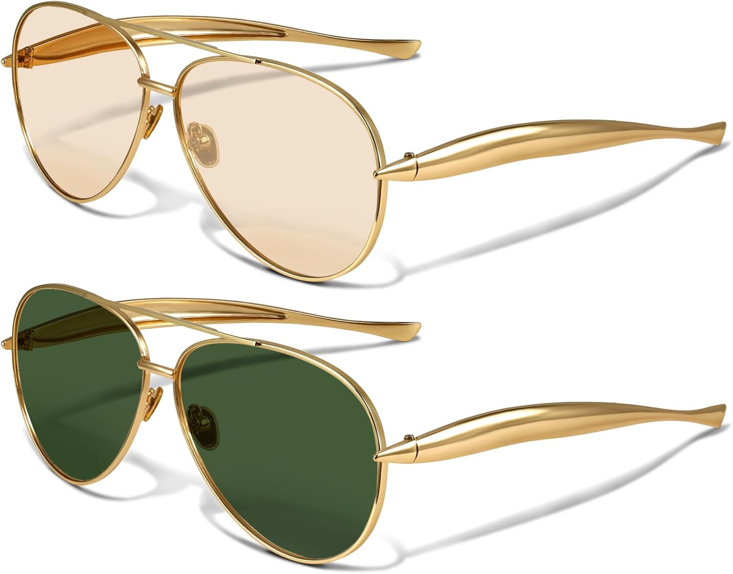 

Солнцезащитные очки-авиаторы YDAOWKN в стиле ретро, ​​золотистые, для женщин и мужчин, металлические, увеличенного размера, в стиле 70-х, B-gold Frame Champagne Lens + Gold Frame Green Lens