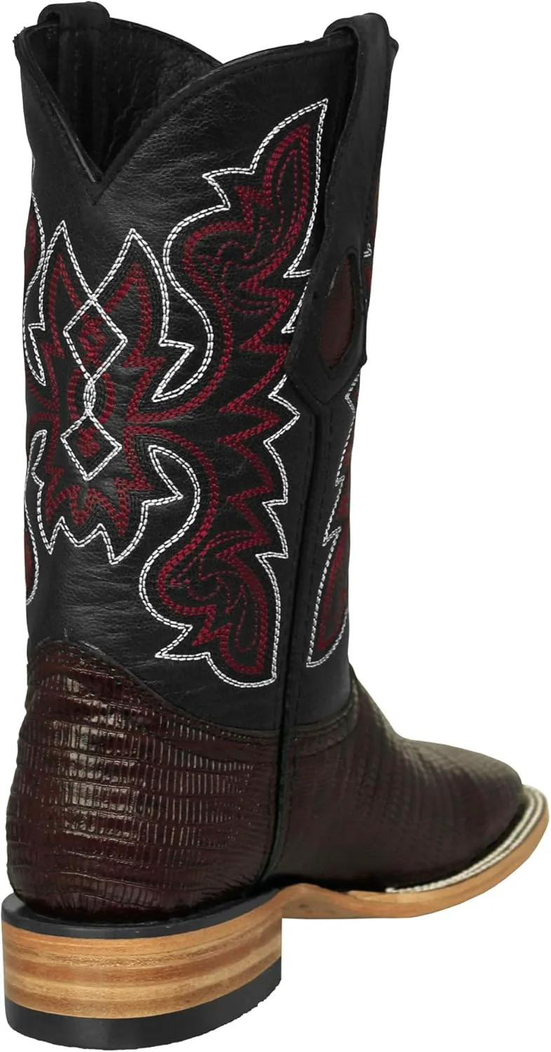 Texas Legacy Mens Black Cherry Cowboy Boots, кожаный квадратный носок с принтом Teju Lizard, черный — фото 3