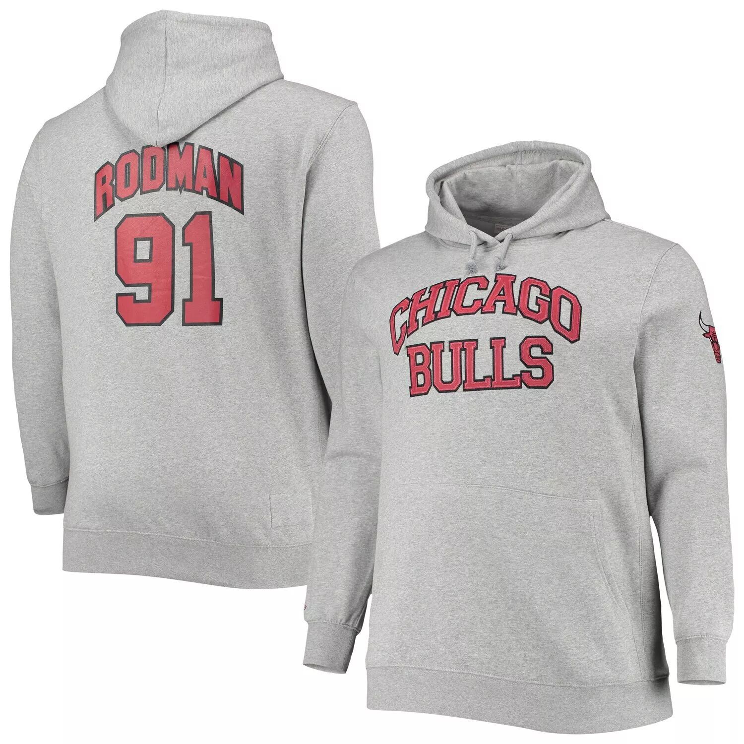 

Мужской пуловер с капюшоном Mitchell & Ness Dennis Rodman Heathered Grey Chicago Bulls Big & Tall Name & Number