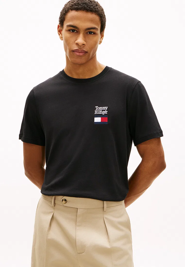 Футболка с вышивкой логотипа, круглый вырез, TH Mainline Tommy Hilfiger, черный