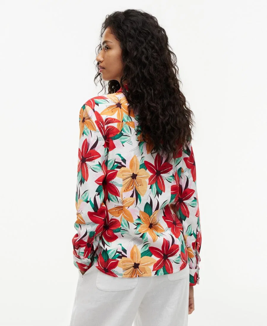 Женская рубашка с длинными рукавами из льняной смеси с воротником и принтом Tommy Hilfiger — фото 4