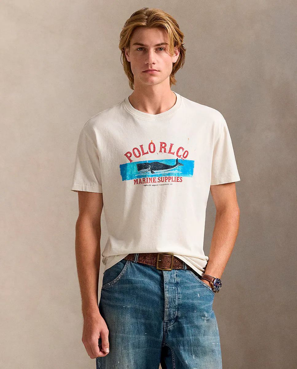 

Мужская футболка из хлопка с рисунком спереди Polo Ralph Lauren, белый