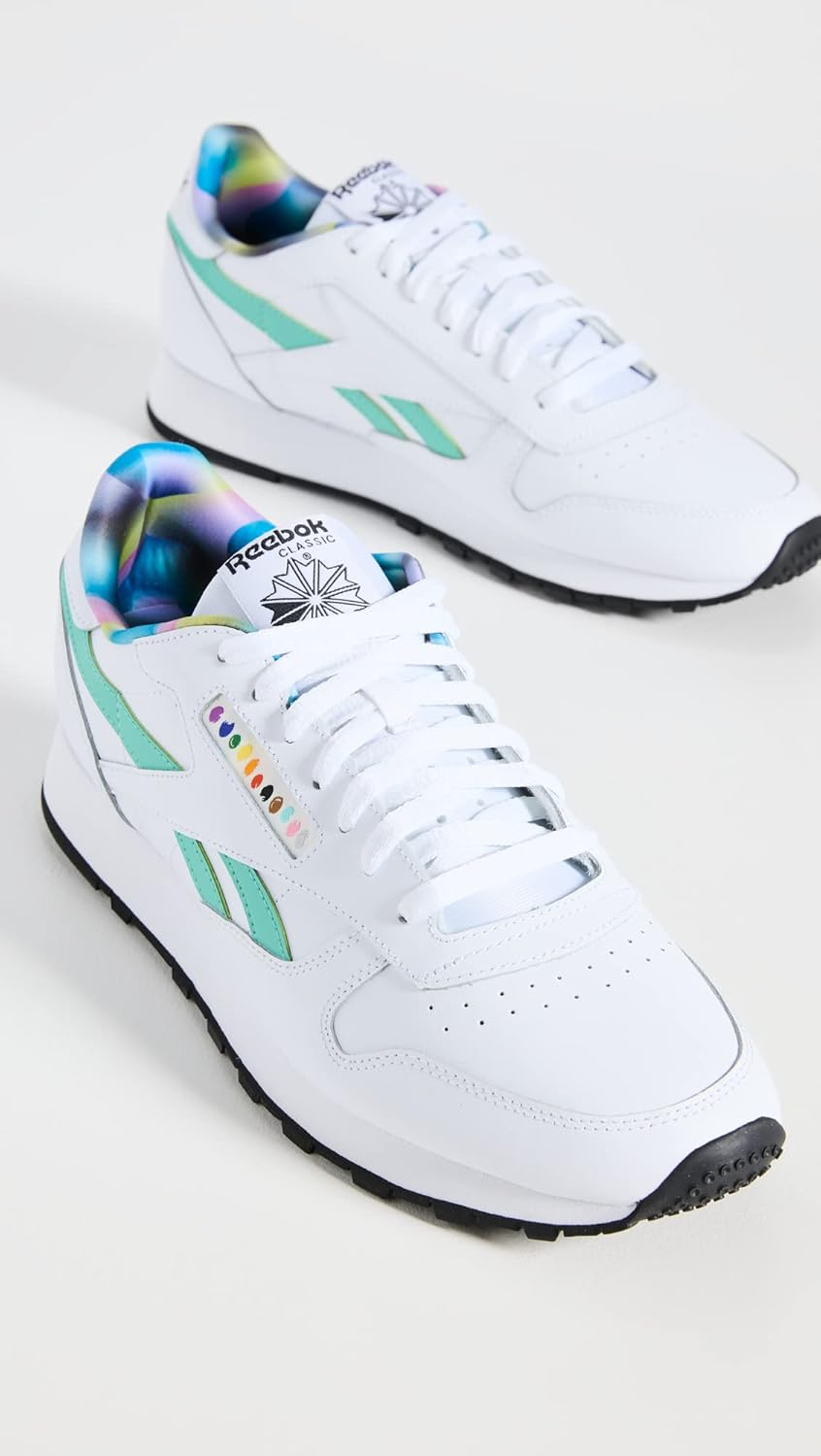 Классические кожаные кроссовки для взрослых, унисекс V1 Reebok, белый/сиреневый/бирюзовый — фото 2