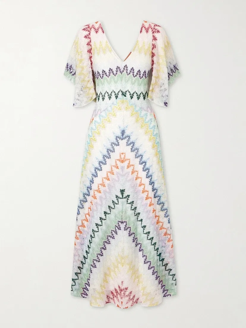 Металлическое макси-платье, связанное крючком Missoni, белый