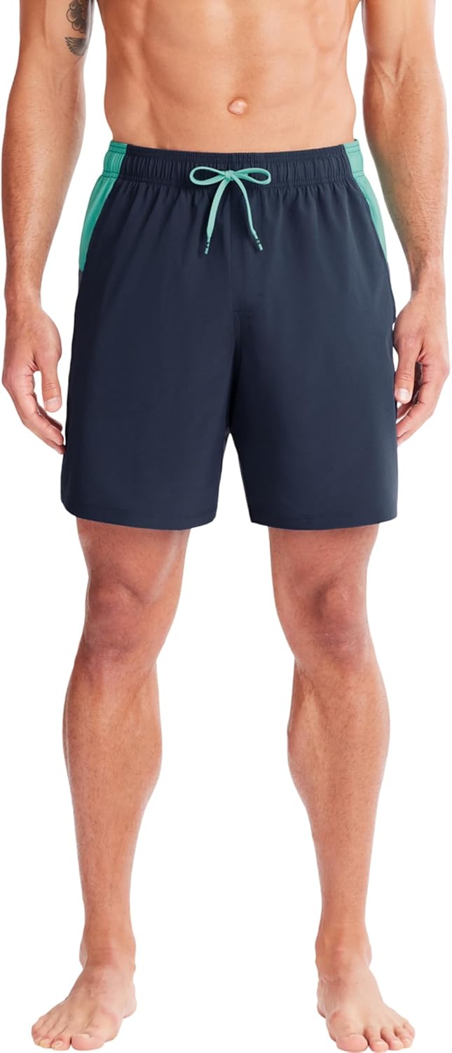 

Мужские шорты для плавания с электробордом Under Armour, затягивающиеся на шнурок и эластичный пояс сзади, быстросохнущие, Downpour Gray Color Block