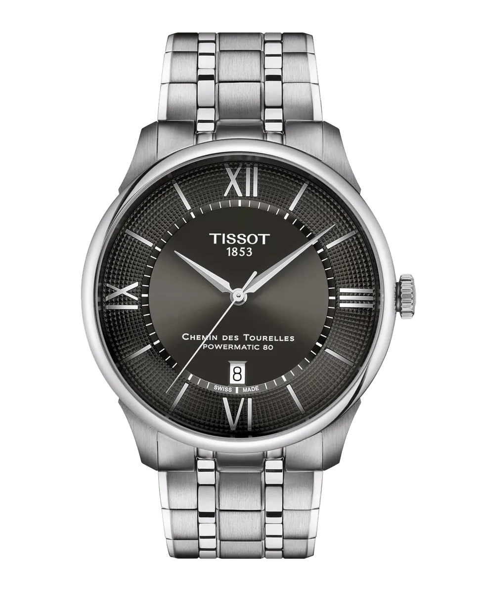 

Мужские автоматические стальные часы Chemin des Tourelles с серым циферблатом Tissot, серебряный