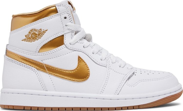 

Кроссовки Wmns Air Jordan 1 Retro High OG 'Metallic Gold', белый