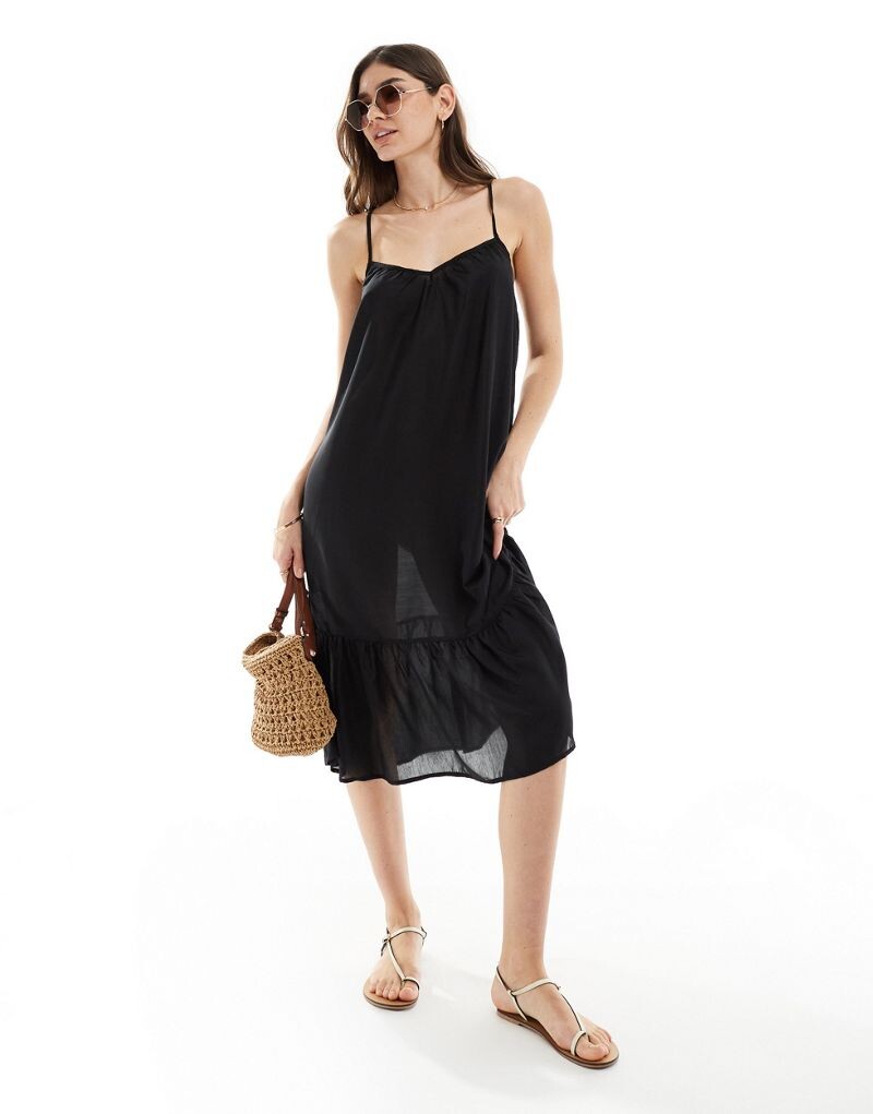 

Черное пляжное платье мини с бретелями Vero Moda