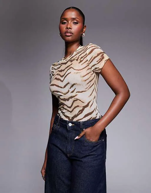 

Детская футболка Good American из сетки с коричневым тигровым принтом