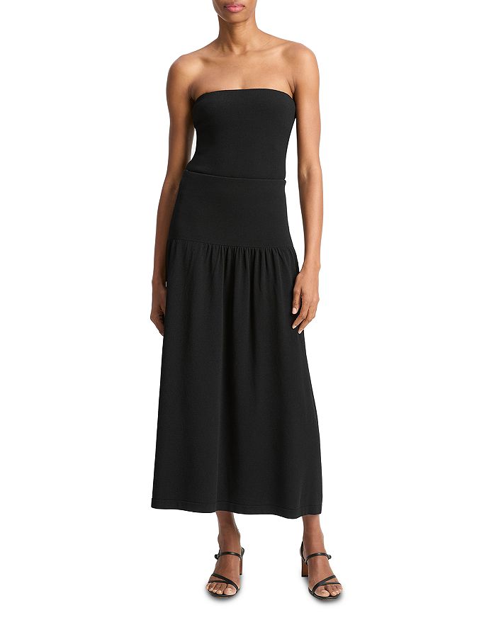 

Бесплечевое платье с заниженной талией Compact Drop Waist Vince, черный