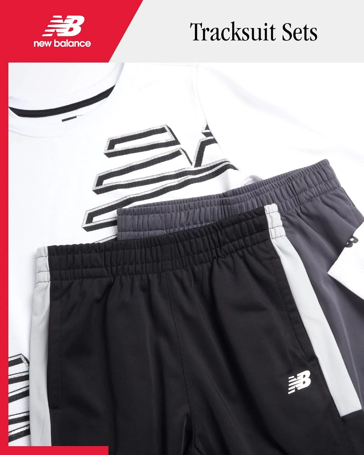 Детский спортивный костюм New Balance, 3 предмета, вафельный трикотаж, белый/черный — фото 2