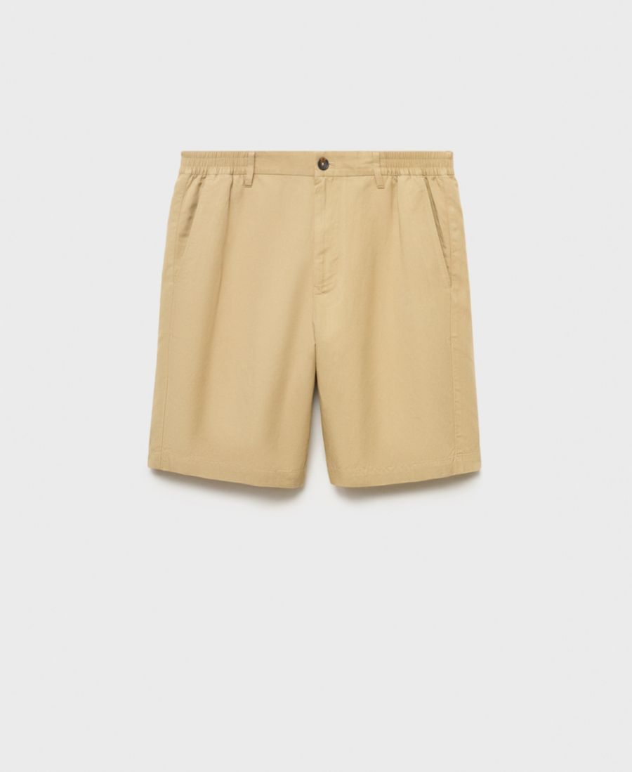 

Мужские льняные шорты-бермуды с эластичным поясом, длина 23 см MANGO, Beige