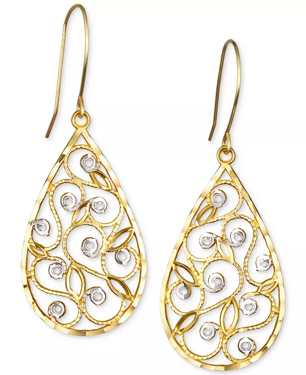 

Двухцветные филигранные серьги-капли из 10-каратного золота Macy'S, two-tone