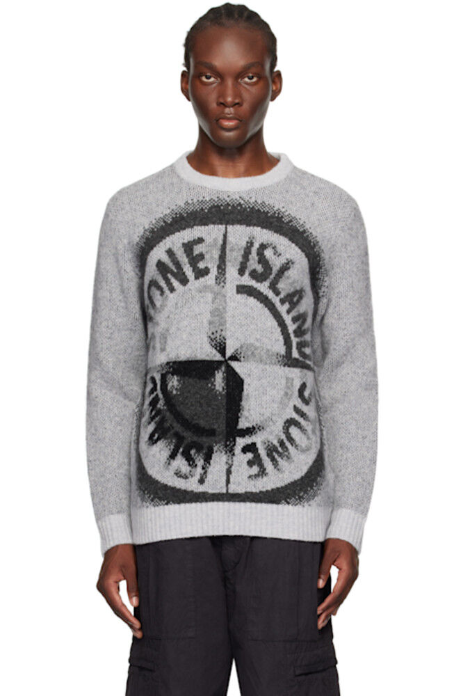 

Серый жаккардовый свитер с логотипом Stone Island