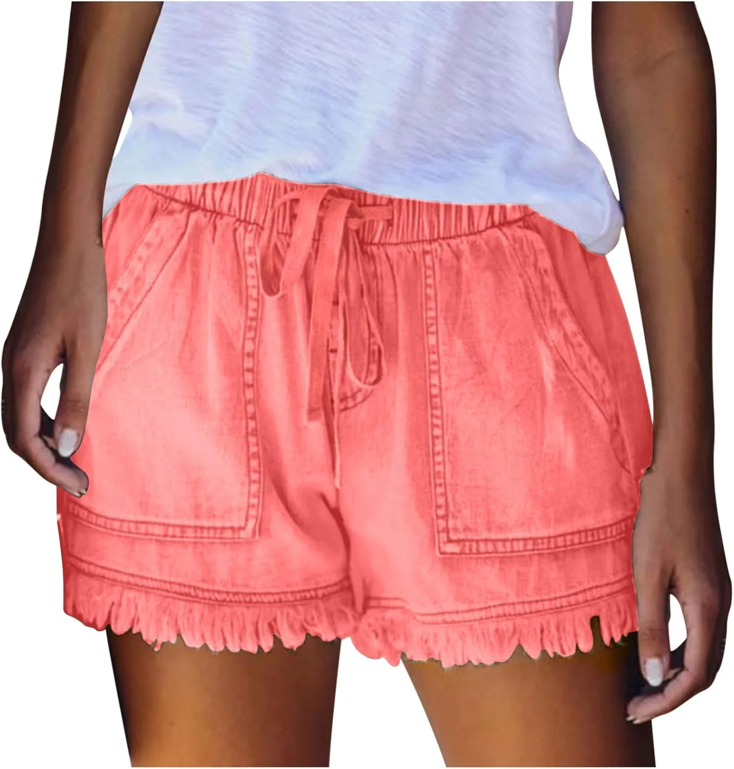 

Женские джинсовые шорты с кулиской и потертым краем