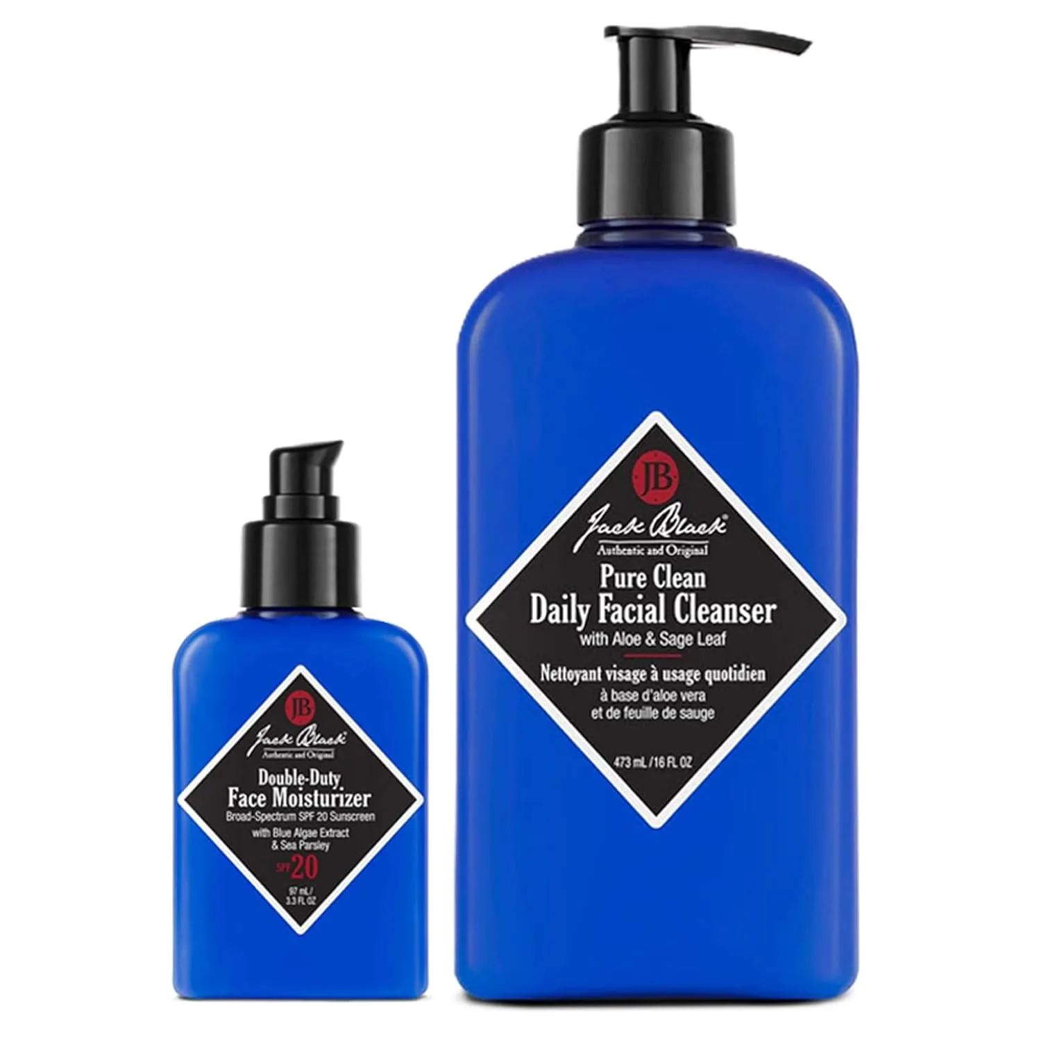 Увлажняющий крем для лица Jack Black Double Duty с SPF 20, крем для лица для мужчин, лосьон для лица для мужчин с SPF, подарки для мужчин Очищающее средство для лица 473 мл + увлажняющий крем 97,6 мл