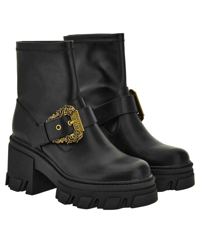 Ботильоны на шнуровке с пряжками и платформенной подошвой Versace, черный — фото 2