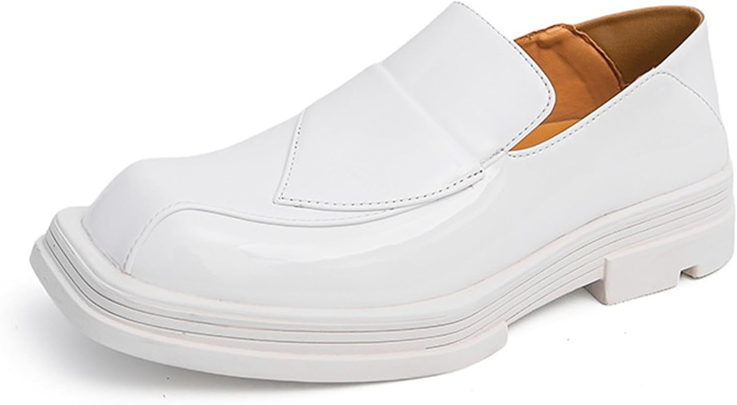 

Мужские лоферы NEKGNL с квадратным носком на платформе, модные лакированные кожаные, без шнурков, для работы и офиса, повседневные, с низким устойчивым каблуком, нескользящие, повседневные туфли, белый
