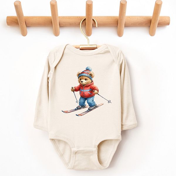 Комбинезон с длинным рукавом для малышей с водяным рисунком Skiing bear The Juniper Shop, Natural — фото 3