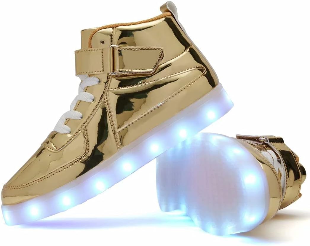 Детские светящиеся кроссовки с USB-зарядкой, мигающие LED кеды на высокой подошве для танцев, унисекс, для мальчиков и девочек Sufuinu, золотой — фото 2