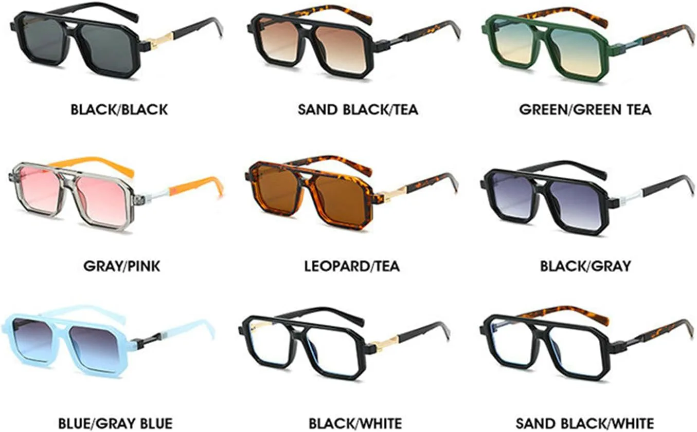 

Солнцезащитные очки Willochra Vintage Double Bridge Squar Flat Pilot Sunglasses Women Men Classic Retro 70s Stylish Frame UV400 Sunglasses F27, Black Tea