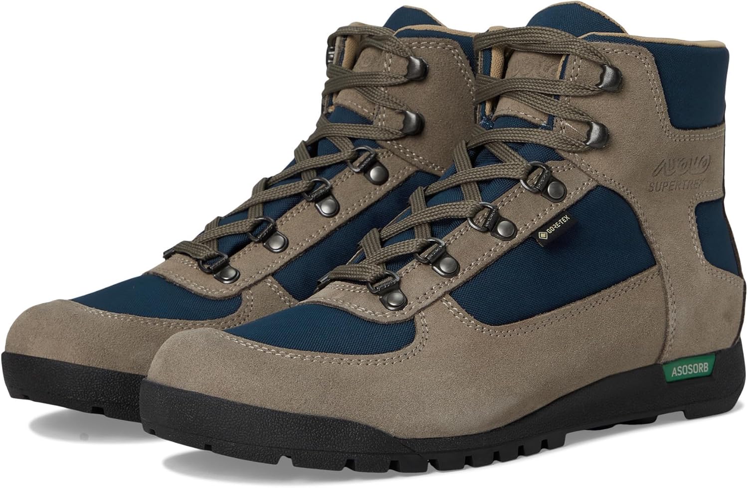 

Мужские походные ботинки ASOLO SUPERTREK GTX с водоотталкивающей и дышащей 1,6-1,8 мм замшей/полиэстером, шнуровкой и амортизированной средней голенью, синий