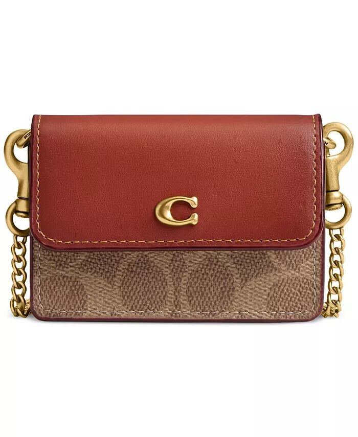 

Футляр для визиток Essential с полуклапаном и цветными блоками Coach, бежевый