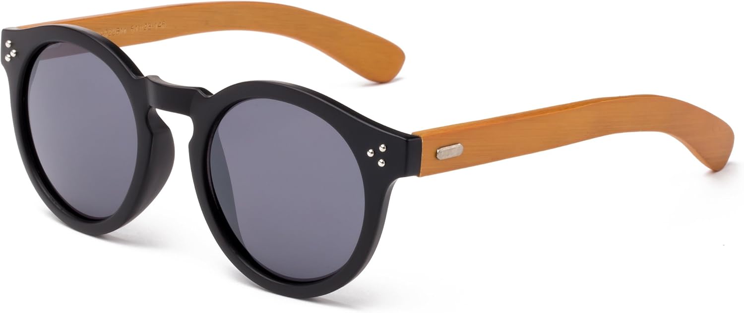 

Newbee Fashion - Солнцезащитные очки "Groovy Tom" с круглым вырезом и дизайном "Keyhole", изготовленные из натурального бамбука Newbee Fashion Sunglasses, Matte Black/Dark Bamboo