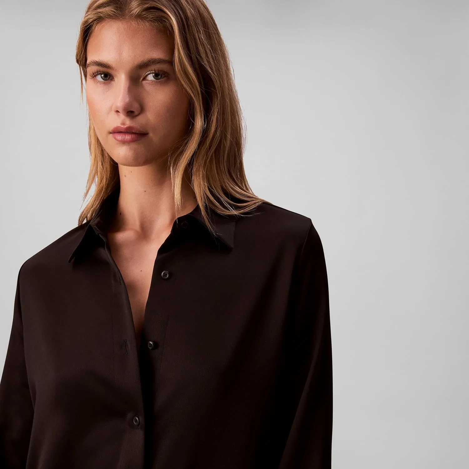 Блуза сатиновая, женская, Calvin Klein, черный — фото 4