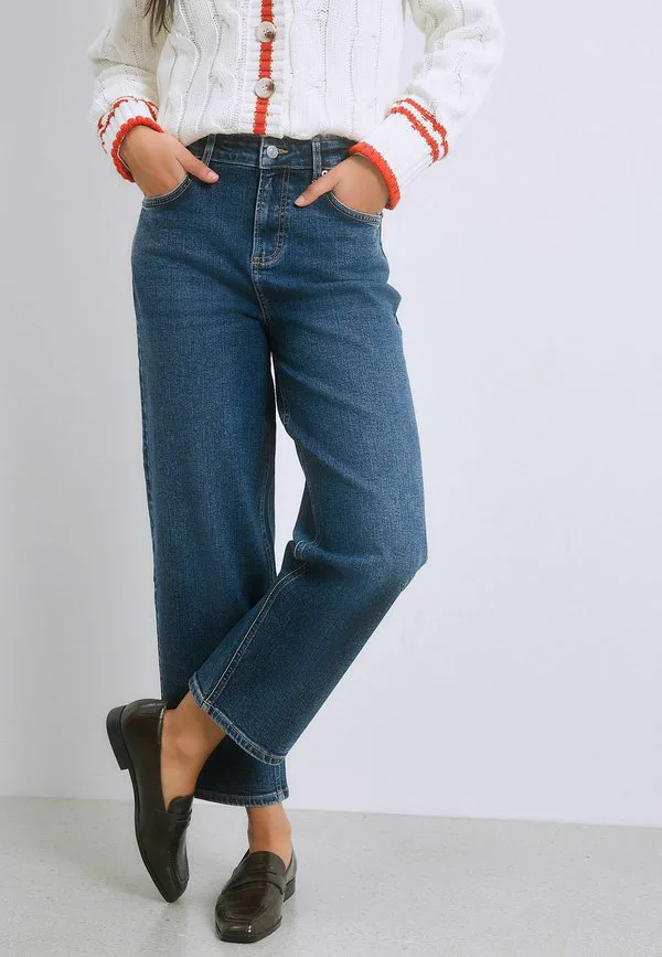 Джинсы прямого кроя средней посадки из эластичной ткани, модель petite fit. Next, Dark Blue