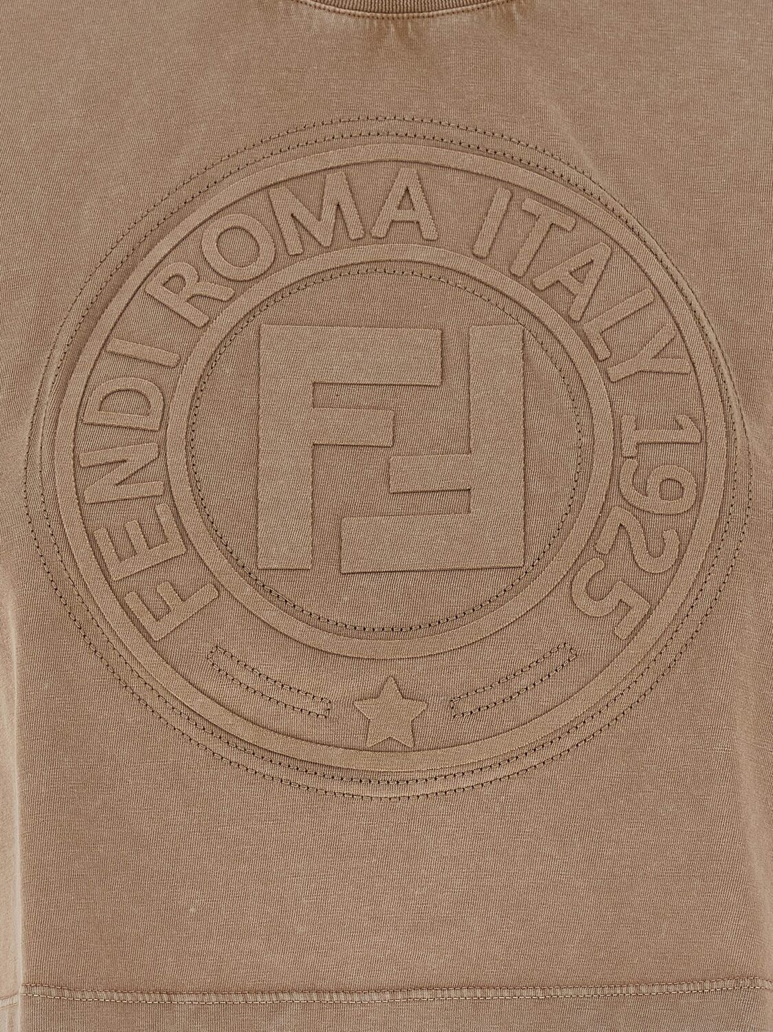Футболка с 3D-надписью 'Fendi Roma' FENDI, коричневый — фото 4