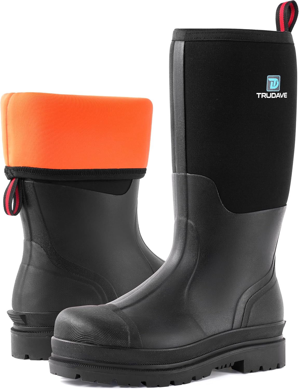 

Резиновые сапоги Trudave для мужчин, водонепроницаемые дождевые сапоги с стальным галтелью и усиленным носком, 5 мм неопреновые утепленные сапоги до колена для работы на улице, охоты, фермерства и рыбалки, черный