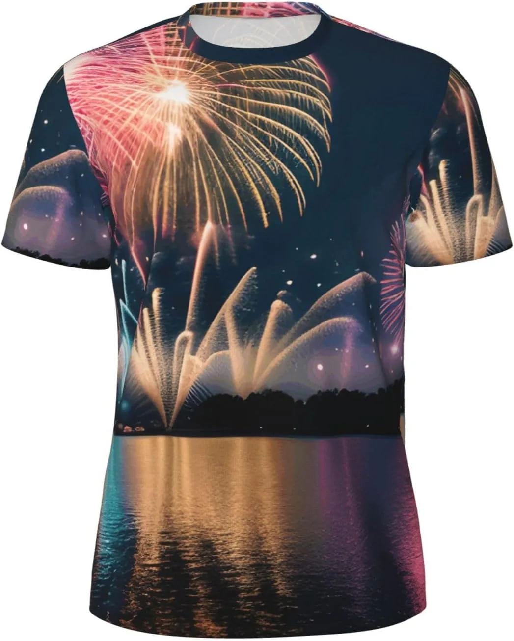 

Футболка мужская с принтом Fireworks, дышащая, для лета MyPiky