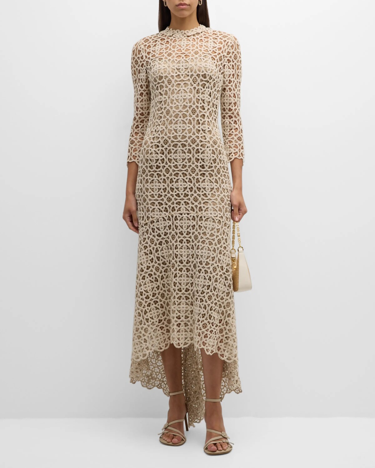 

Эластичное платье макси крючком с высоким и низким вырезом Rickie Freeman for Teri Jon, цвет Beige