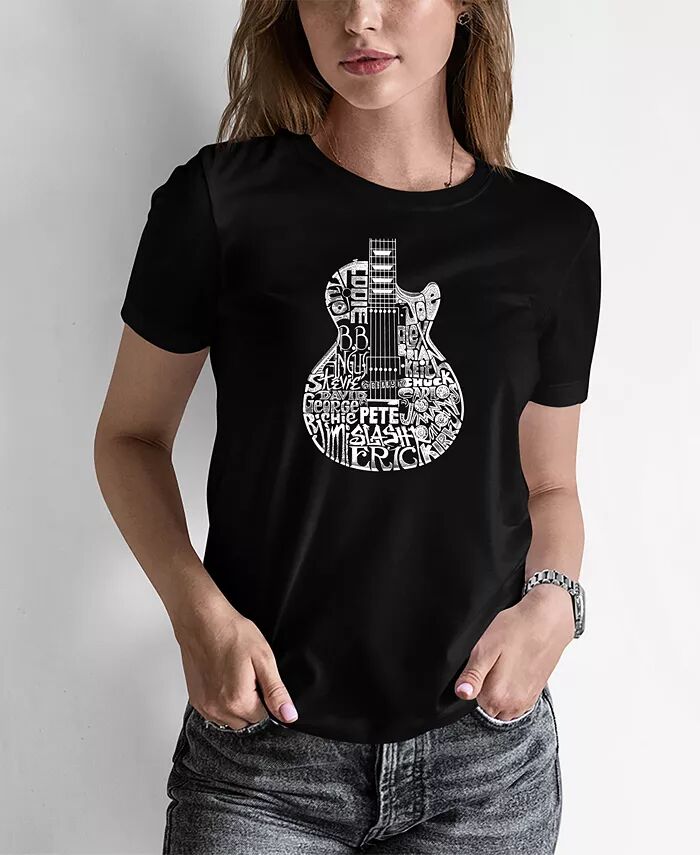 

Женская футболка с изображением головы гитары Word Art Rock LA Pop Art, черный