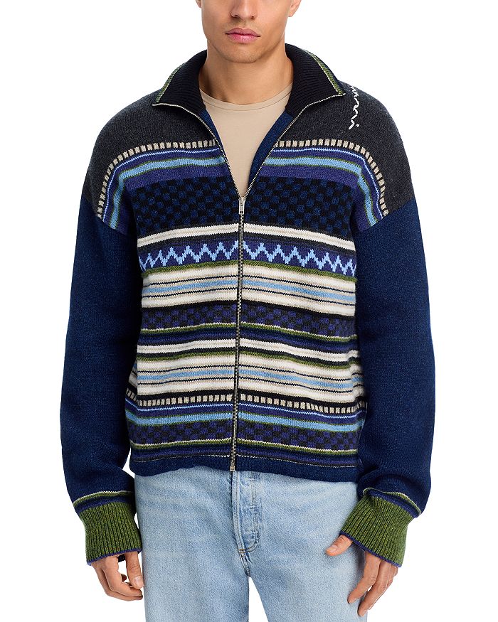 

Жаккардовый кардиган на молнии из шерсти Regular Fit Marni, синий