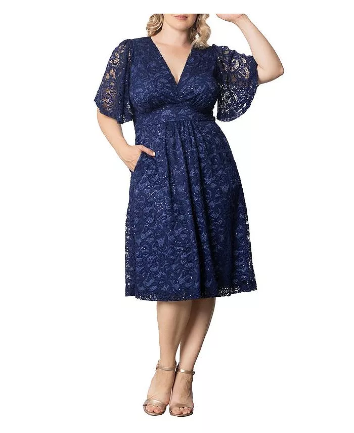 

Женское платье для коктейля с кружевом и пайетками в виде звезд Plus Size Kiyonna, синий