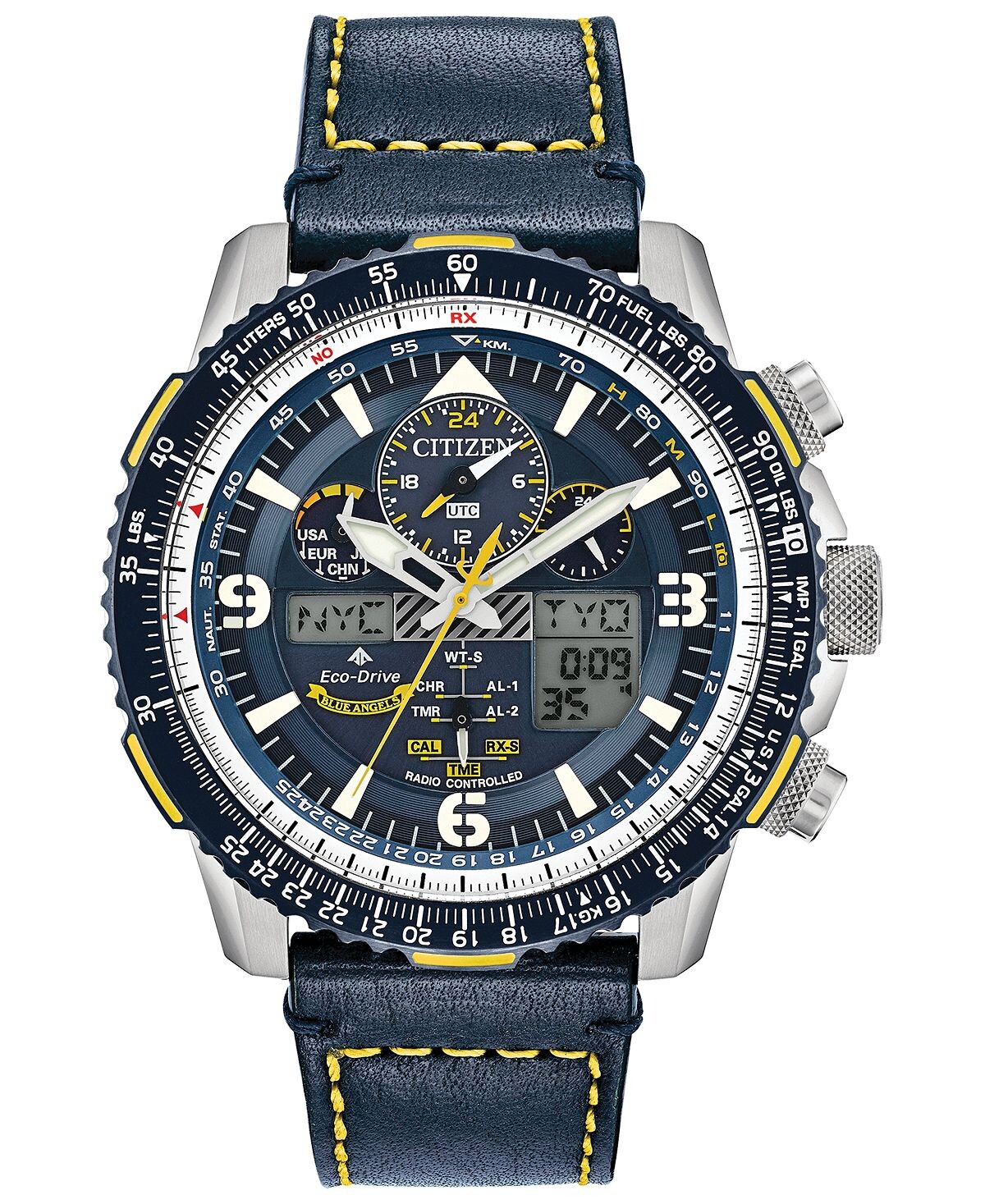 

Мужские часы Eco-Drive с аналогово-цифровым хронографом Promaster Blue Angels Skyhawk A-T, 46 мм, с синим кожаным ремешком Citizen