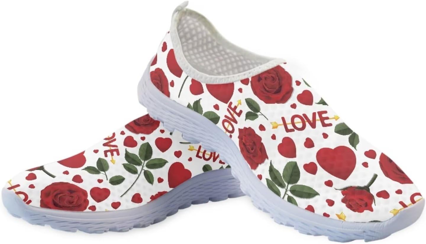 

Легкие водные туфли Binienty для мужчин и женщин с принтом, для дома и улицы, с воздушной сеткой, повседневные аква-обувь, босоножки без шнурков, Love Rose Flower