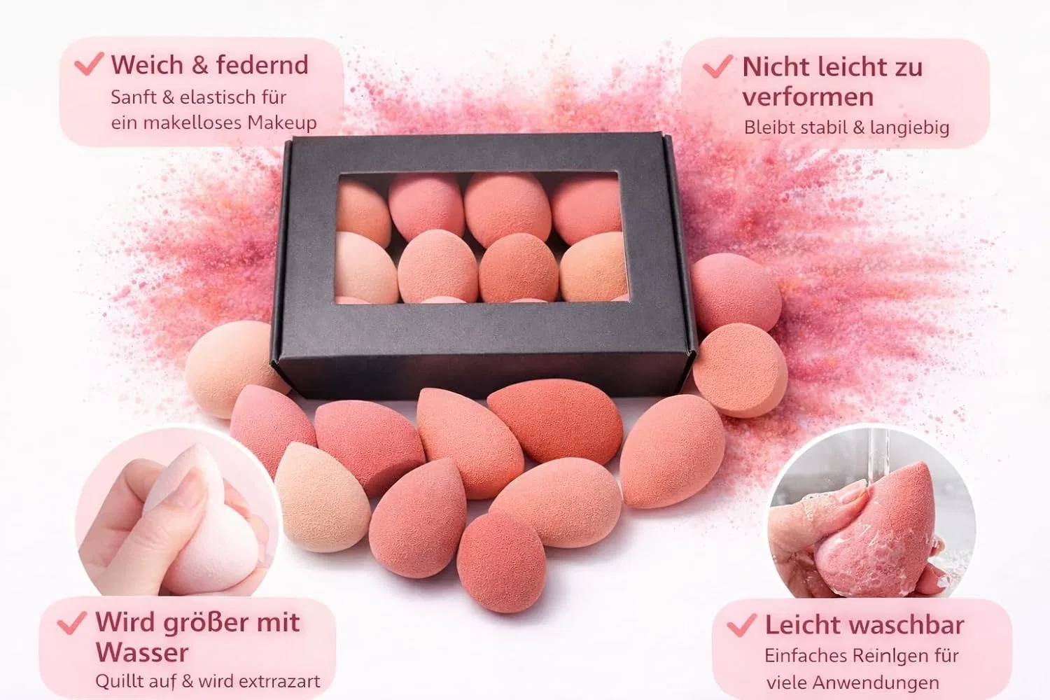 Набор спонжей для макияжа «Rose Glow» (12 шт.) Generisch, Set Of 12 Rose Glow — фото 4