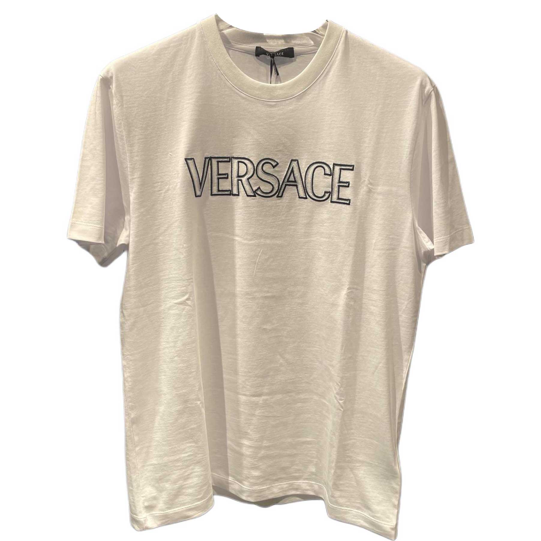Футболка мужская белая VERSACE с вышитой надписью — фото 2