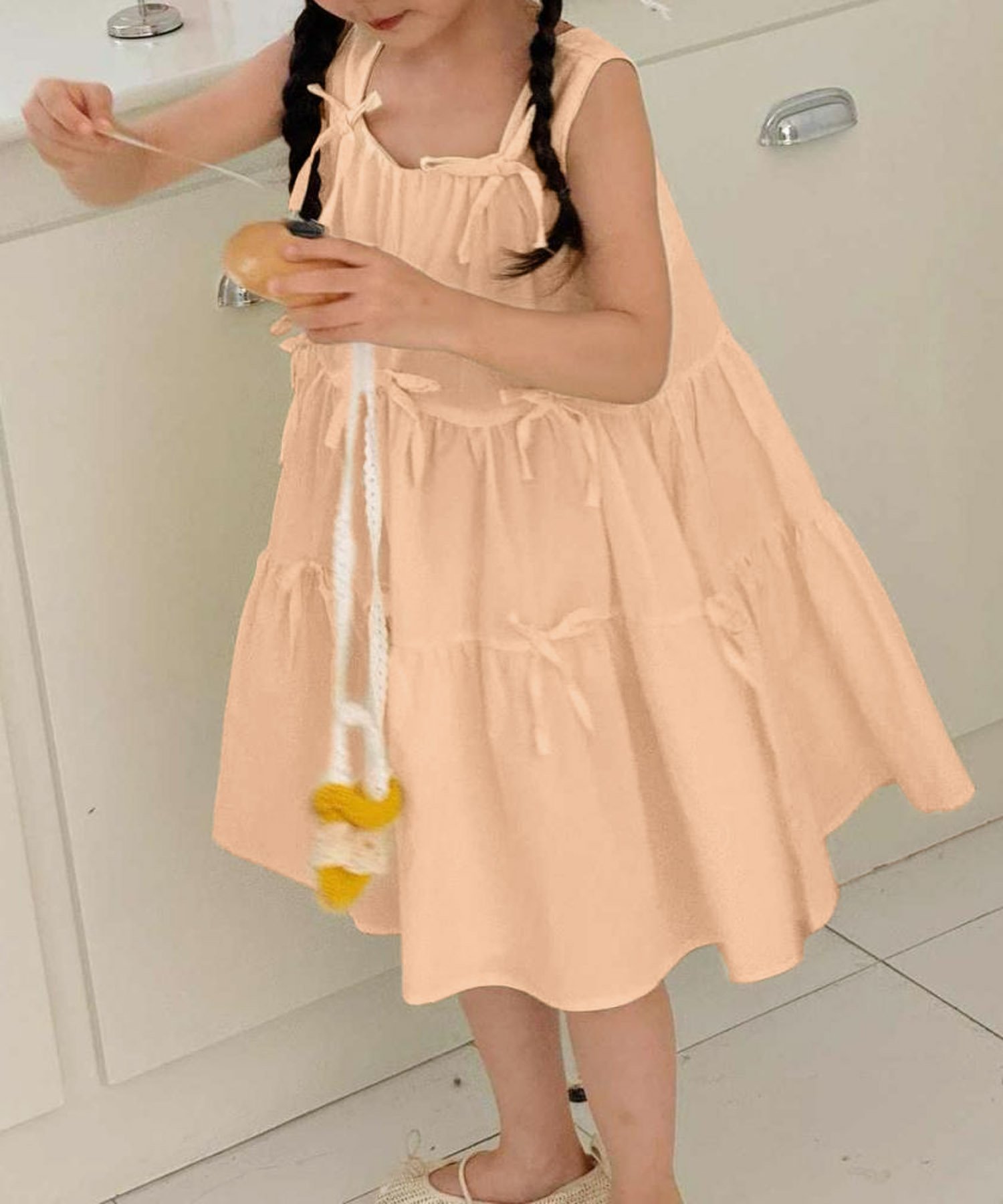 Платье с оборками и многоярусной лентой Aimoha Kids, orange