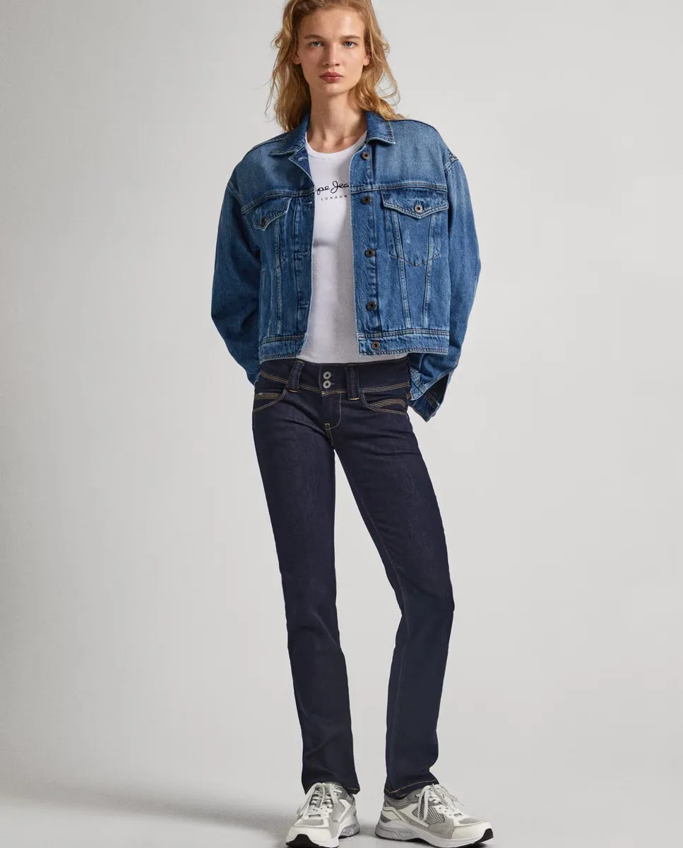 

Женские прямые джинсы с низкой посадкой и застежкой на две пуговицы Pepe Jeans, синий