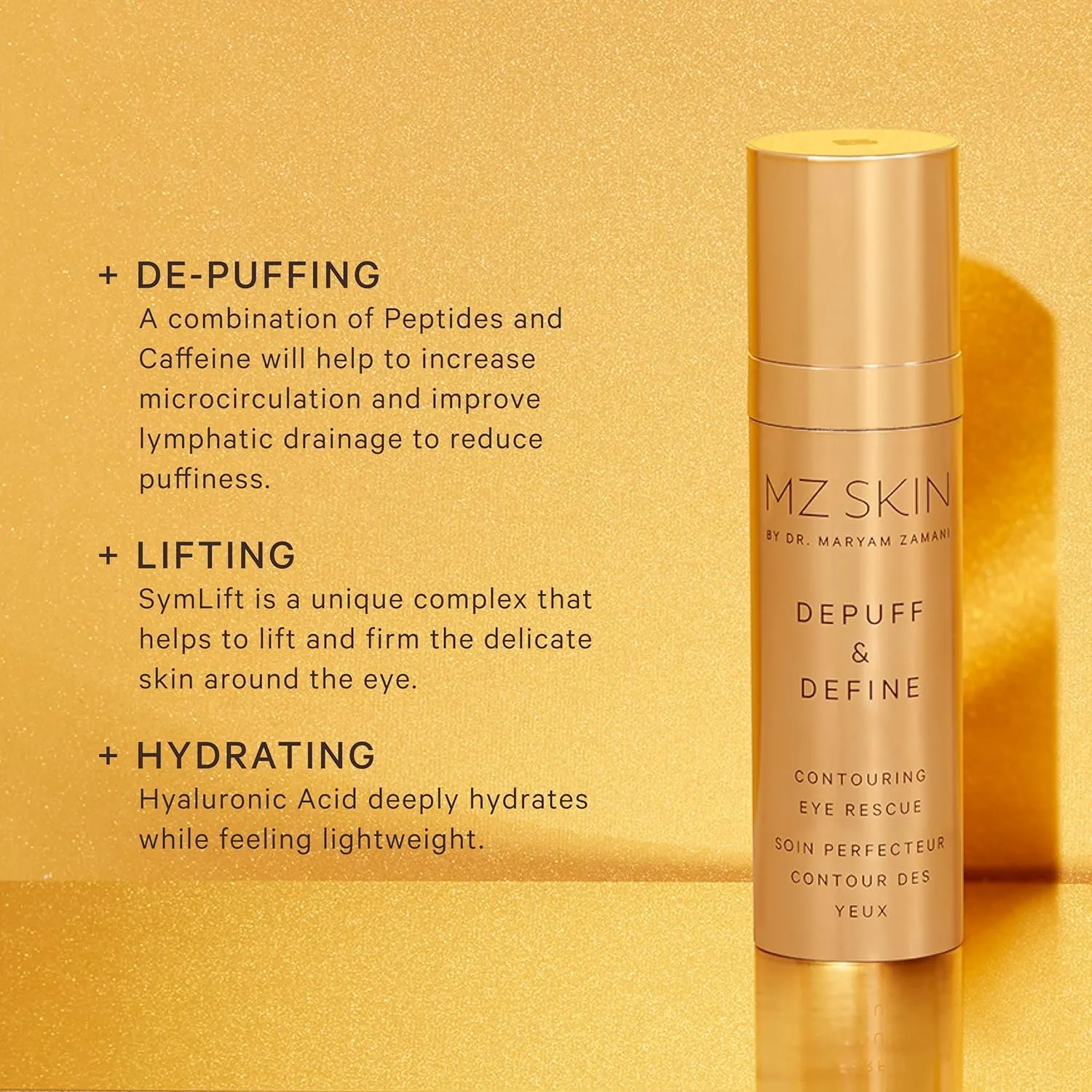 MZ SKIN Depuff and Define Contouring Eye Rescue 0.5 fl oz - высокоэффективный комплекс кофеина и пептидов от темных кругов, отеков, морщин с гиалуроновой кислотой для увлажнения Mz Skin By Maryam Zamani Md — фото 4