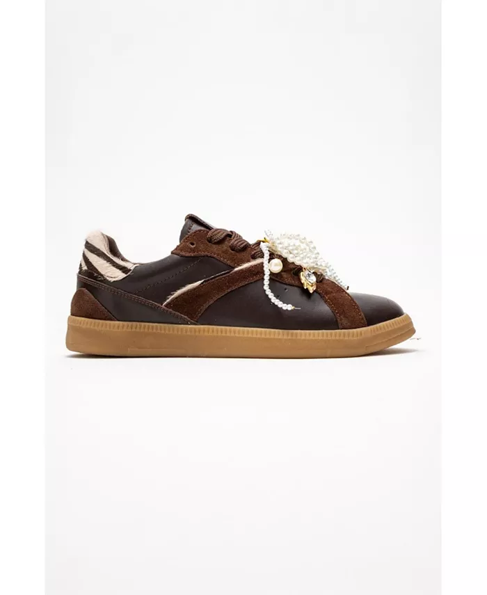 Кроссовки Taren Leather Pearl Buckle (женские) Forever & Always Shoes, коричневый — фото 3