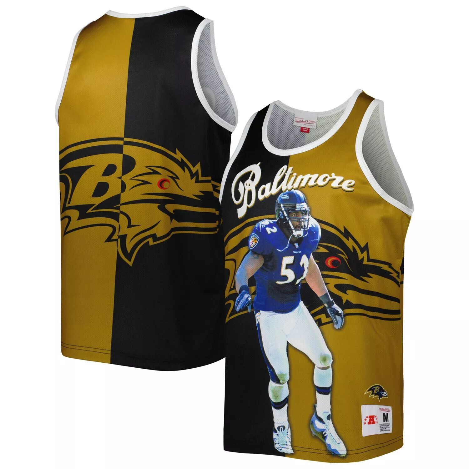 

Мужская майка Mitchell & Ness Ray Lewis черного/золотого цвета с рисунком Baltimore Ravens Retired Player, Черный, Мужская майка Mitchell & Ness Ray Lewis черного/золотого цвета с рисунком Baltimore Ravens Retired Player