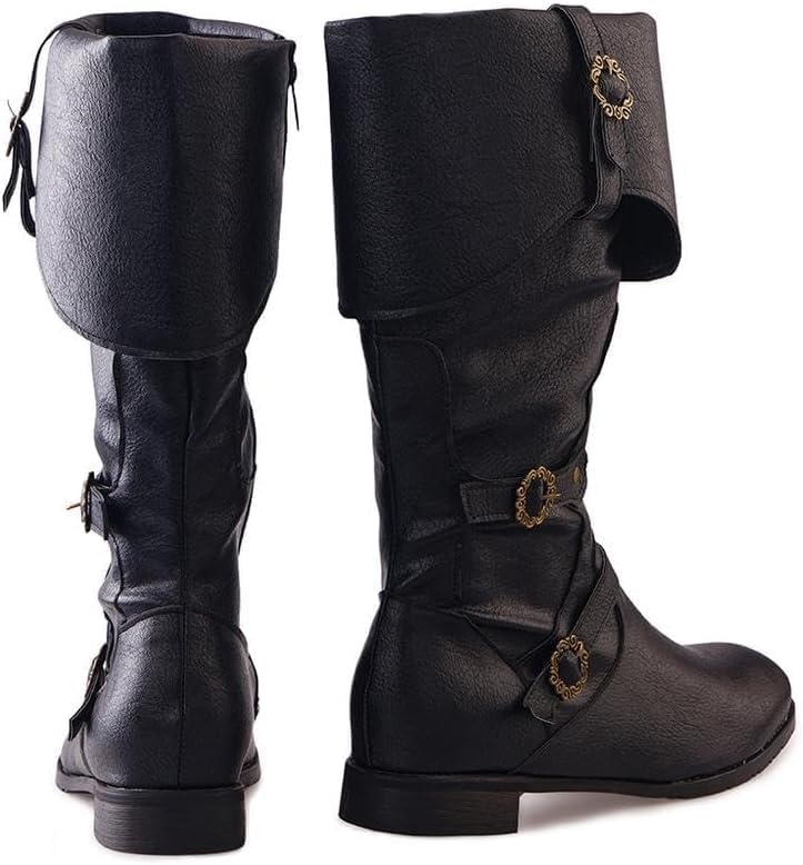 Мужские ренессансные сапоги Пиратский костюм Сапоги в стиле средневекового стимпанка Винтажная обувь для косплея на Хэллоуин Ace Shock, черный — фото 4
