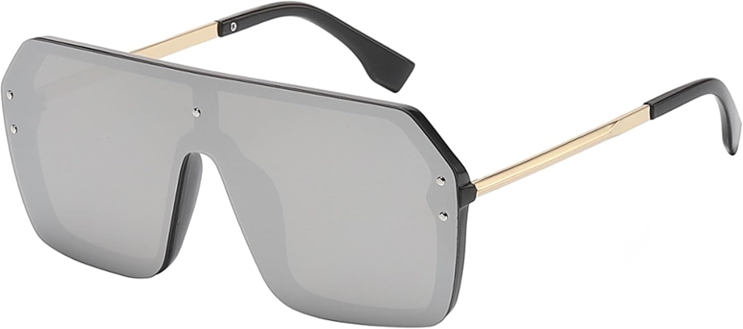 

Солнцезащитные очки OWL увеличенного размера для женщин и мужчин | Линзы UV400 | Модные, стильные, цельные, с плоскими зеркальными линзами, без оправы, металлические дужки | Очки-маска, Silver