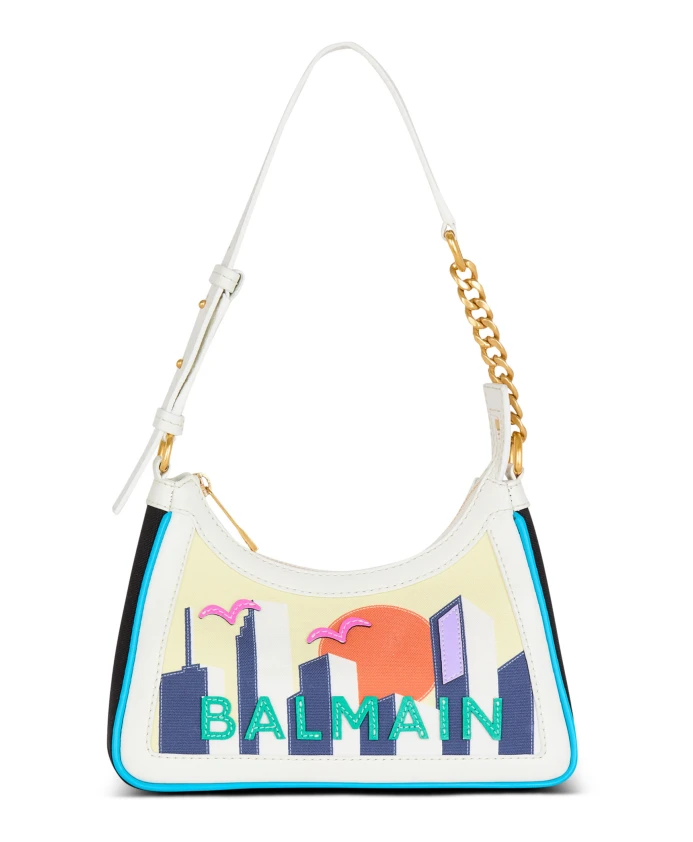 

Сумка через плечо из телячьей кожи и холста с принтом для открыток. Balmain, мультиколор