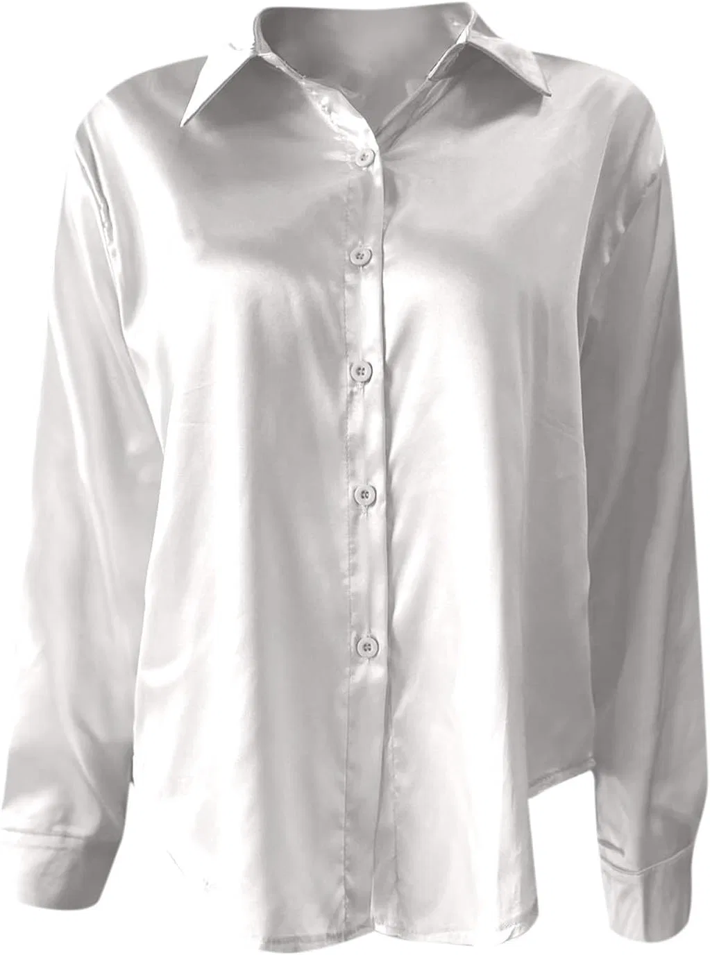 Блуза сатиновая, женская, button-down, длинный рукав, бежевый — фото 3